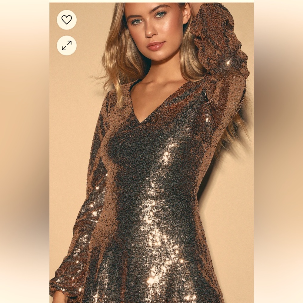 NWT LuLu’s rose gold sequin skater dress
